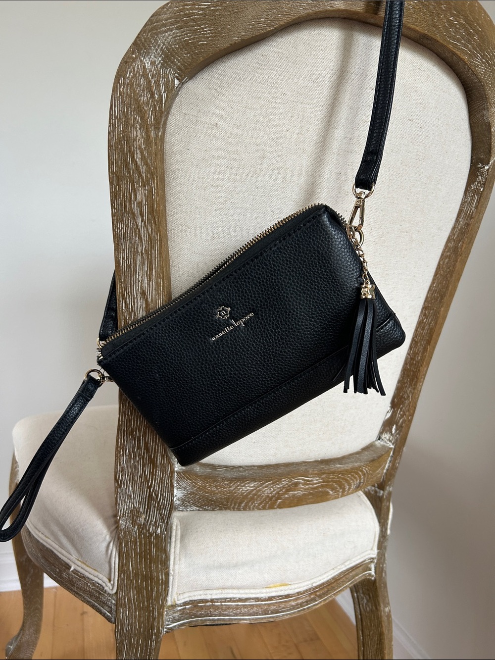 Nannette Lepore Black Pebbled Leather Crossbody with Tassel
